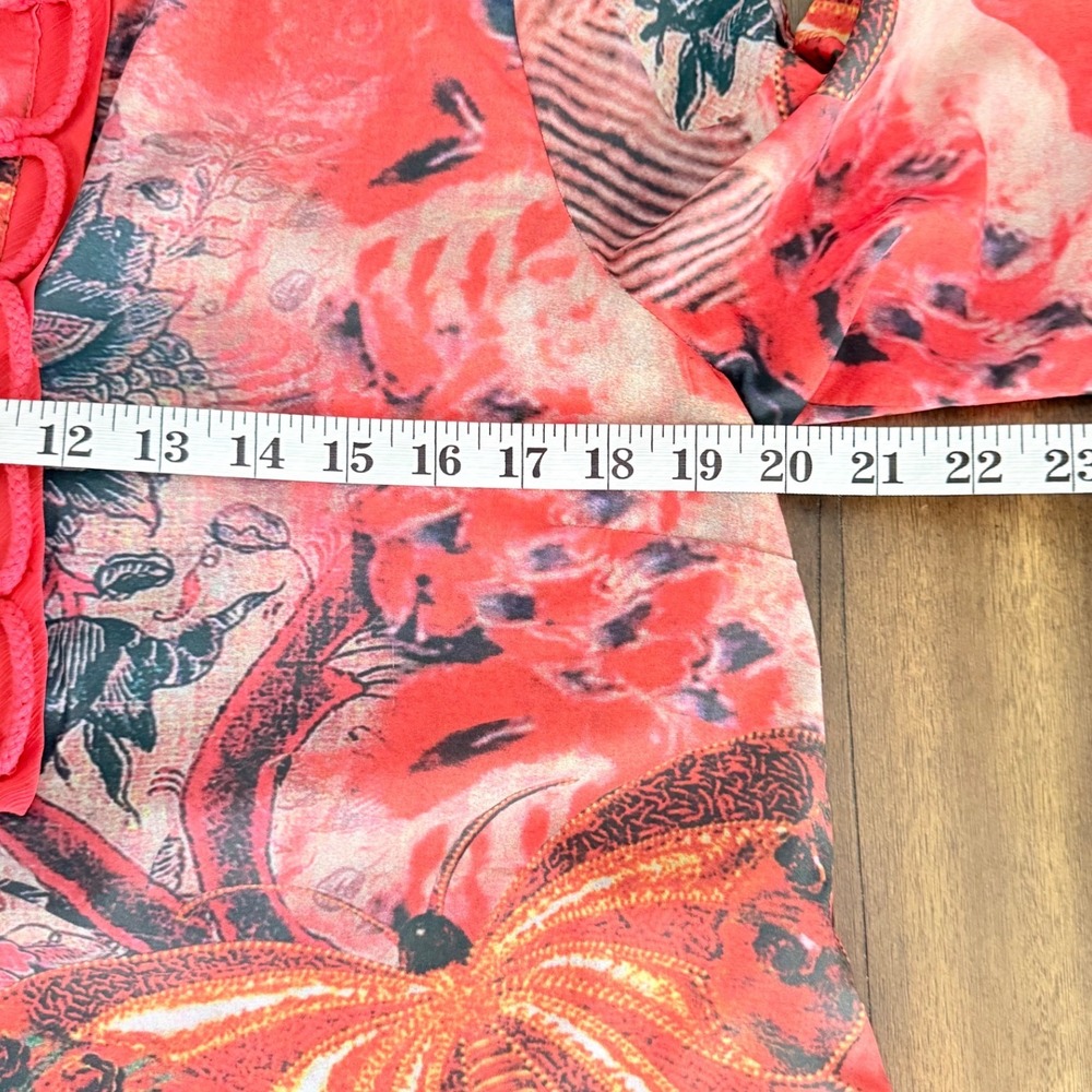 Soft Surroundings Red Floral Butterfly Tunic Top Frog Closure Womens Small 31281 - Picture 10 of 12